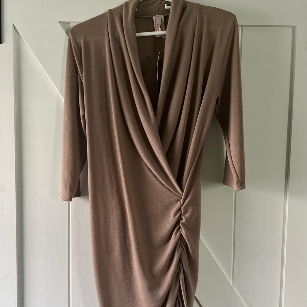 Elegant Tan Ruched Dress